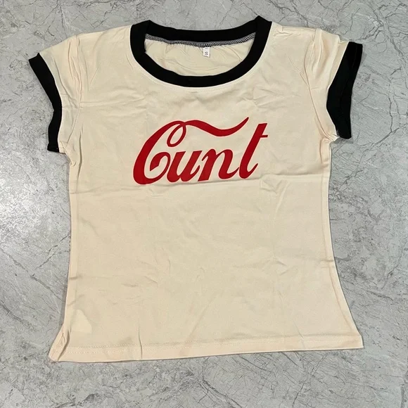 Coca-Cola Print C unt Baby Tee Rude Offensive Funny Gamer Crop Top Cool Gift - Picture 1 of 2